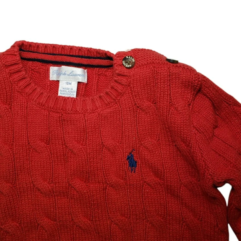 Ralph Lauren 18m Red Cable Knit Cotton Sweater